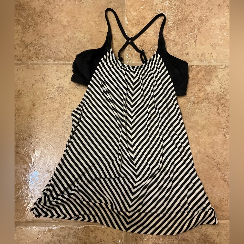 Black and White Striped Tankini Top